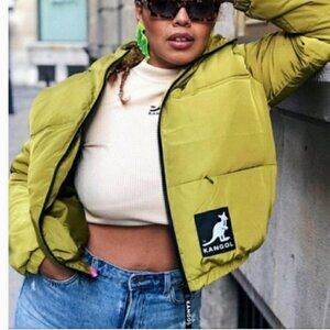 H&M  SZ XS Kangol Olive Short Puffer Jacket Street Rain Ski Snow Hooded